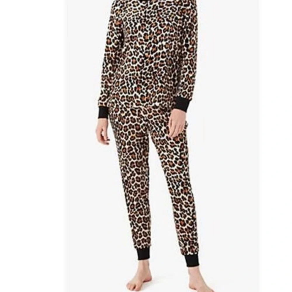 NWT Kate Spade 3 Pc Velour Pajama Set Leopard Print